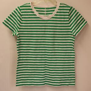 J. Crew AT466 Style Breton Girlfriend rewneck Tee  Size Small Green White